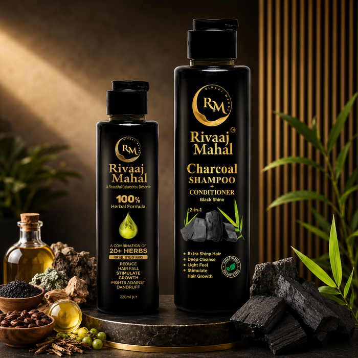 Rivaaj Mahal Charcoal Shampoo + Herbal Hair Oil Combo | Hair Care Duo